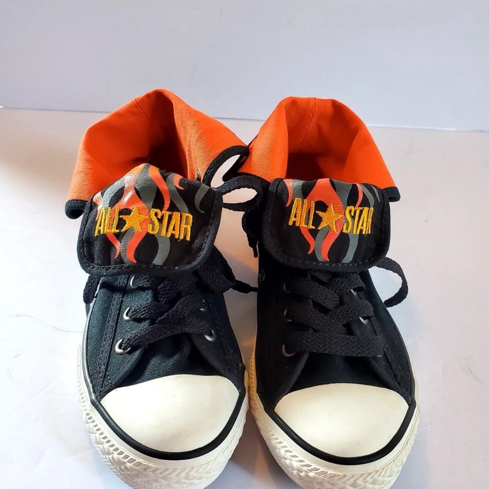 Converse Black and Orange High-Top Sneakers with Fold-Down Collar Juniors Size 2